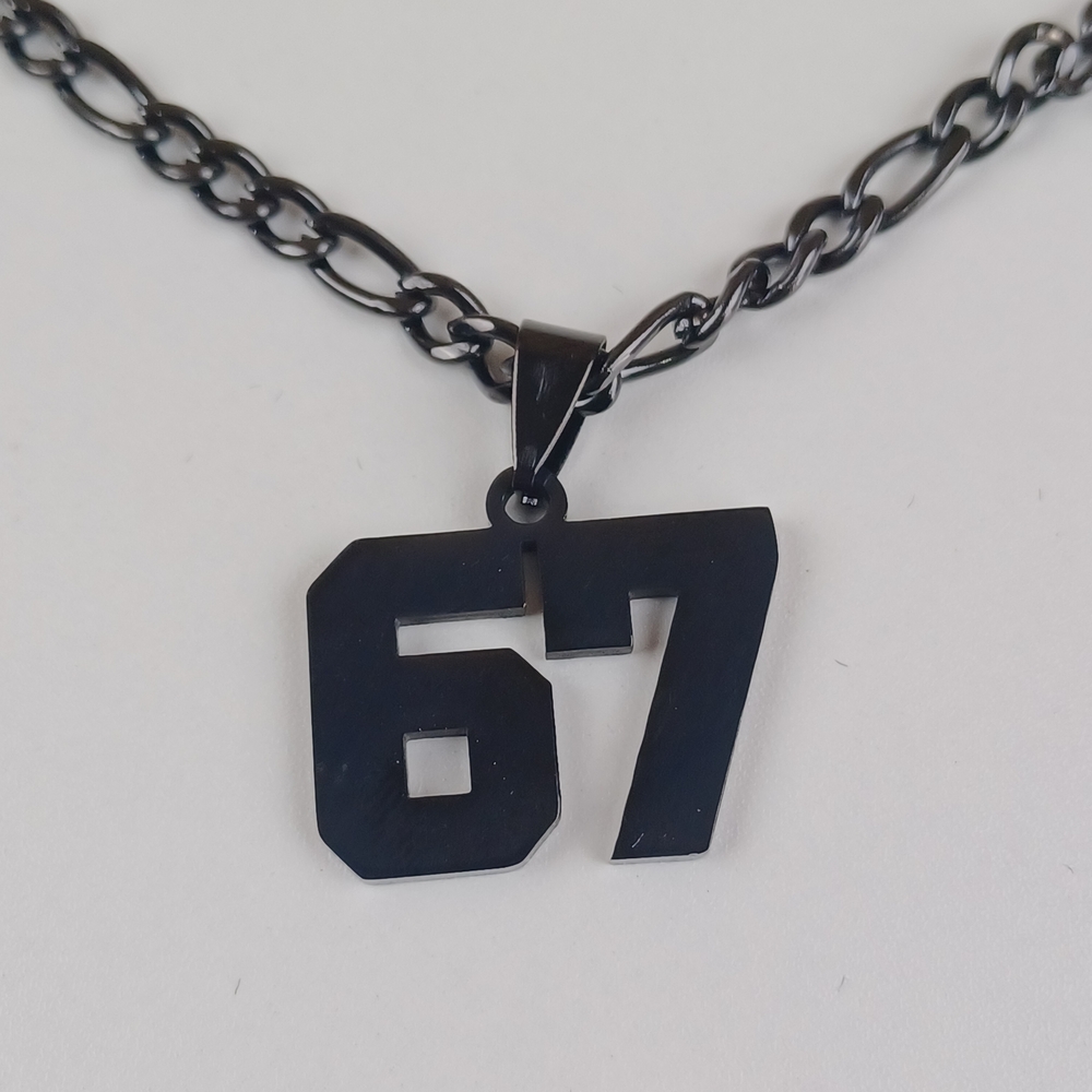 Black 67 Number Pendant Necklace  Modern Minimalist Trending